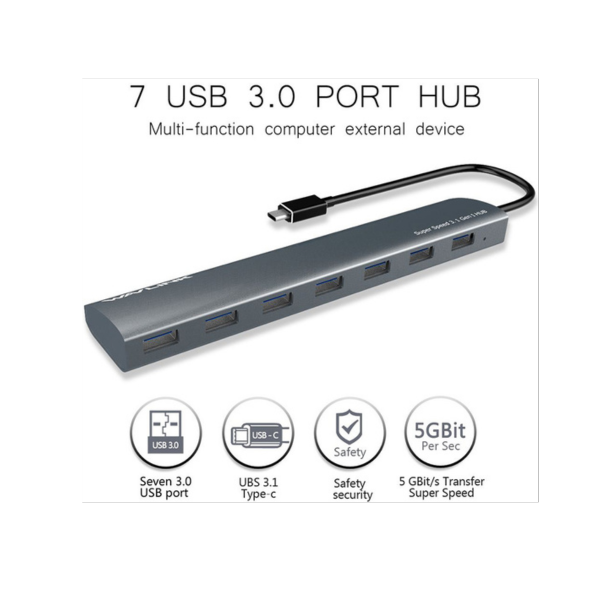 מפצל Wavlink UH3074C USB-C to USB3.0 7 Port Aluminum HUB – תמונה 2
