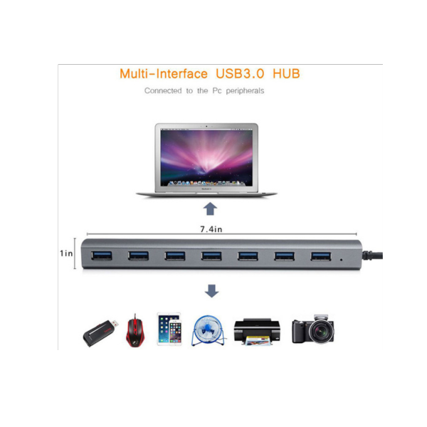 מפצל Wavlink UH3074C USB-C to USB3.0 7 Port Aluminum HUB – תמונה 4