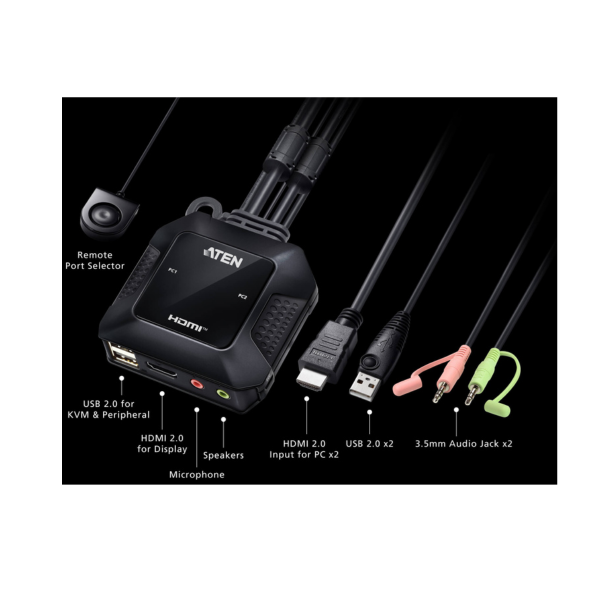 כבל KVM ל-2 מחשבים חיבור Aten 2xUSB | HDMI 4K | 4096X2160 – תמונה 4