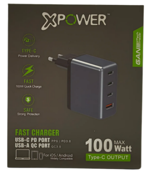 מטען אוניברסלי לבית ולמחשב נייד XPower 100W Type-C שנה אחריות