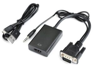 מתאם VGA זכר + PL3.5 זכר ל- HDMI נקבה (במסך HDMI, במחשב VGA