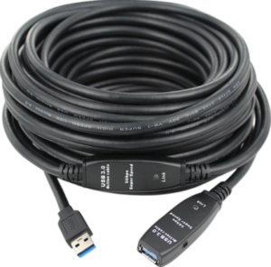 כבל מאריך אקטיבי USB3.2 זכר - נקבה מוגבר + שקע DC באורך 15 מטר